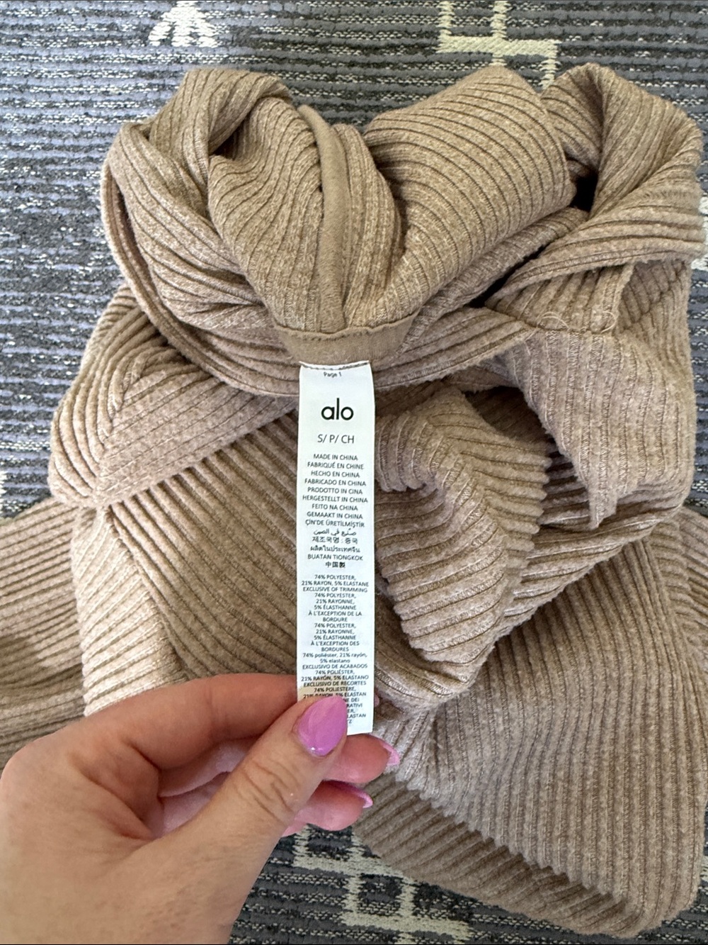 Alo Yoga Ribbed Hoodie Gravel Heather Cropped sweatshirt Loose Lounge - Picture 3 of 5